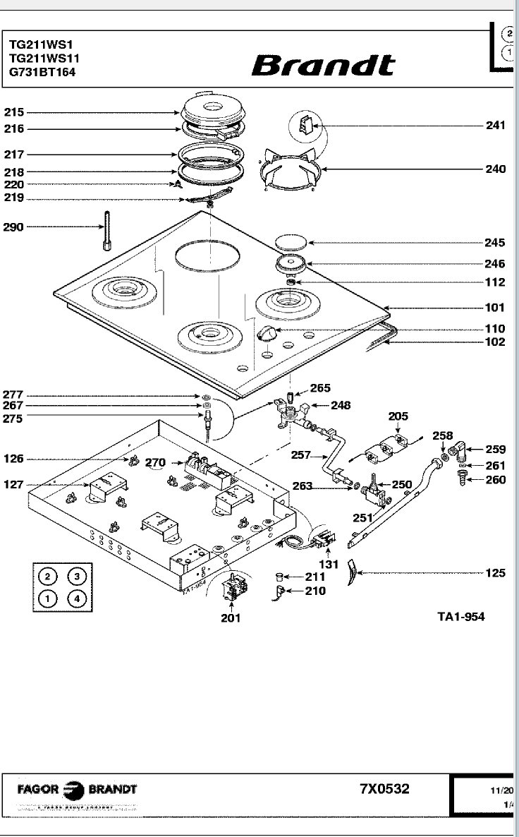 Brandt TI1013 - Table de cuisson mixte (gaz et induction) 4 foyers